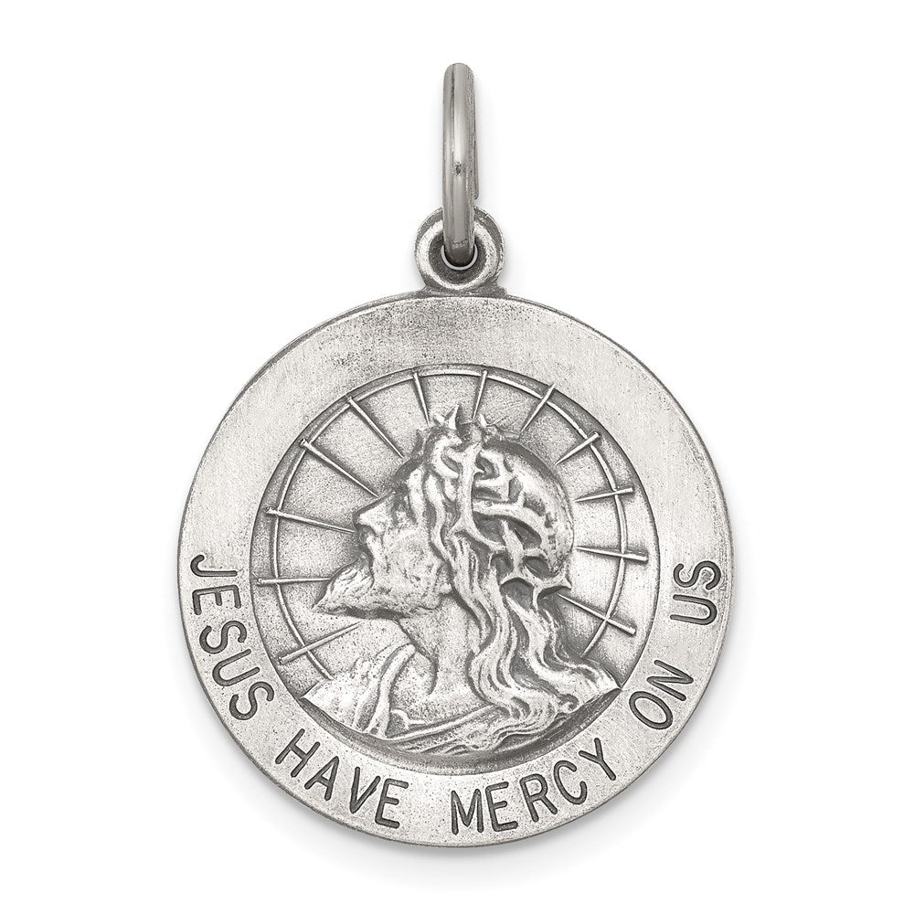 Sterling Silver Antiqued Jesus Have Mercy Medal, 23 x 18 mm