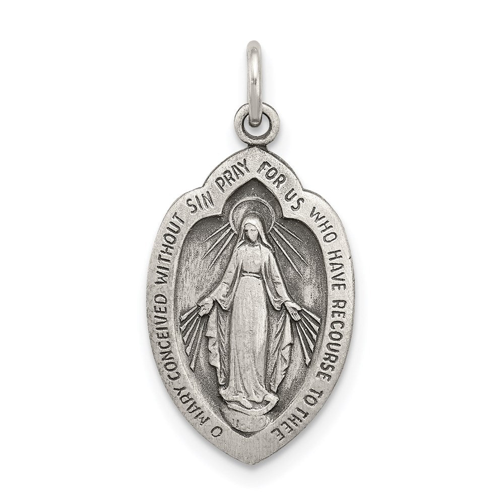 Sterling Silver Antiqued Miraculous Medal, 23 x 14 mm