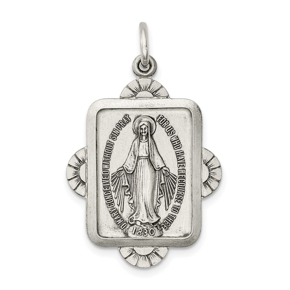 Sterling Silver Antiqued Miraculous Medal, 33 x 21 mm