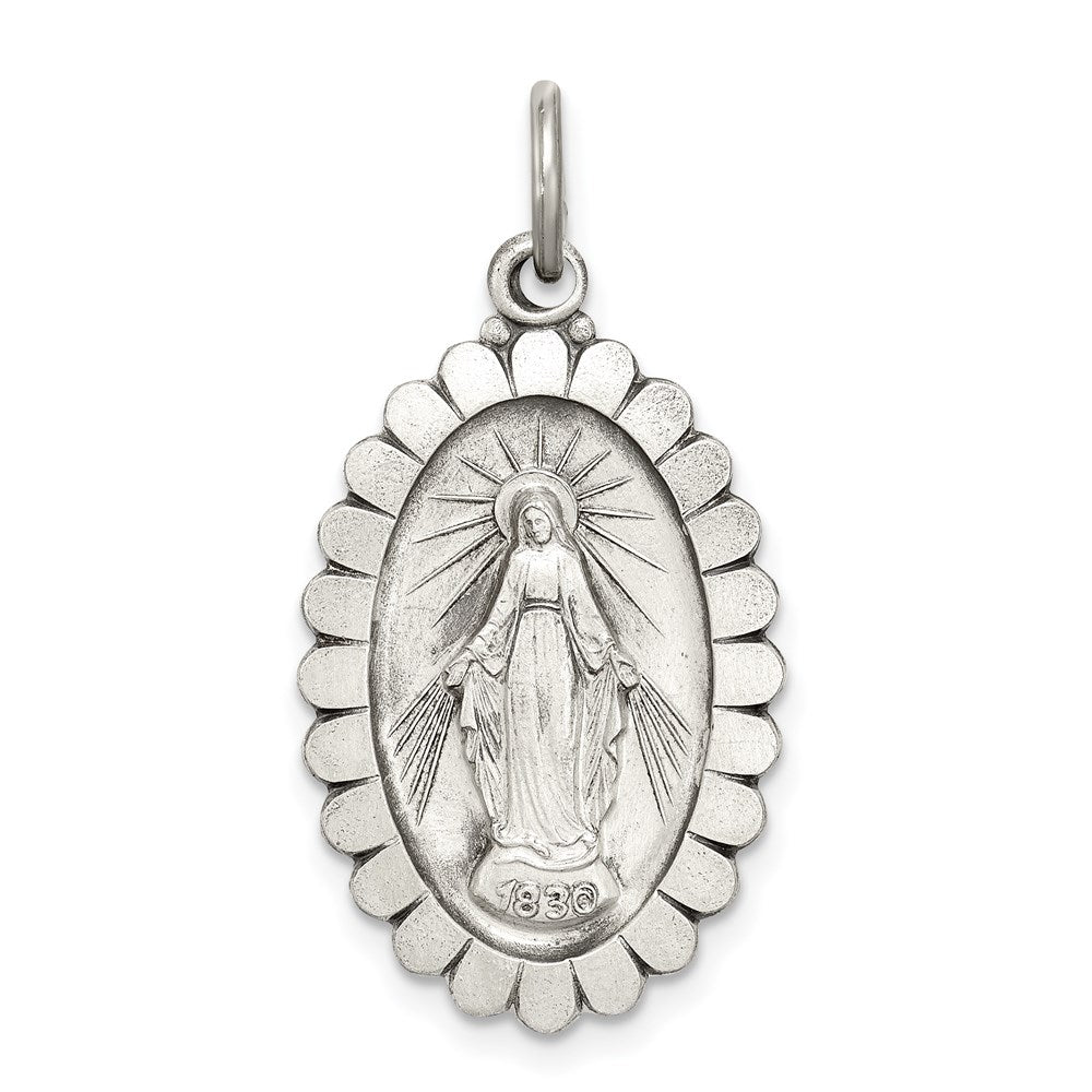 Sterling Silver Antiqued Miraculous Medal, 31 x 16 mm