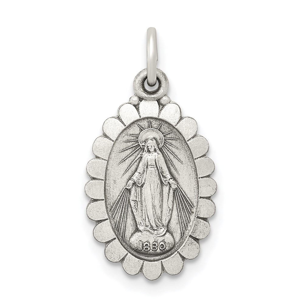 Sterling Silver Antiqued Miraculous Medal, 20 x 10 mm
