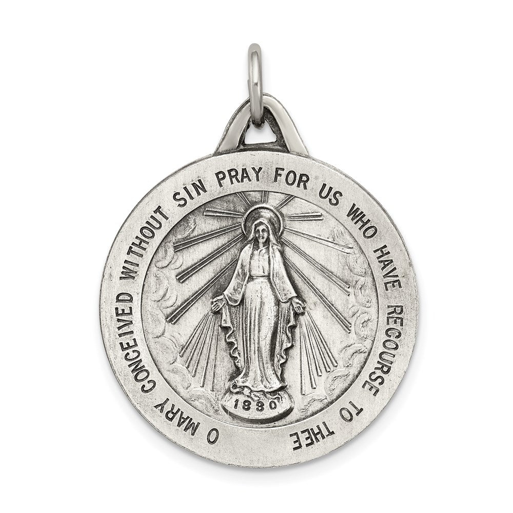 Sterling Silver Antiqued Miraculous Medal, 33 x 25 mm