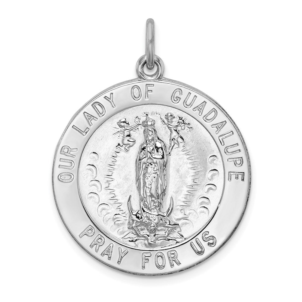 Sterling Silver Rhodium-plated Our Lady of Guadalupe Medal, 31 x 25 mm