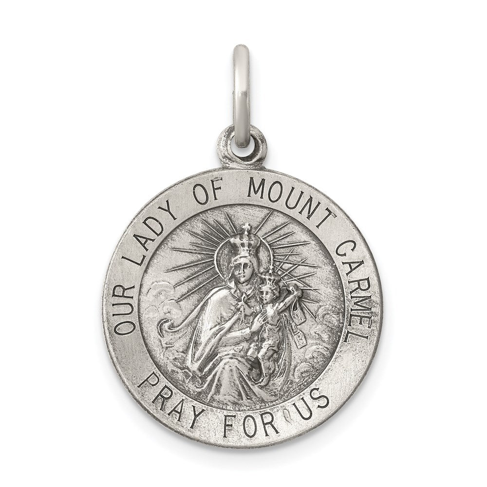 Sterling Silver Antiqued Our Lady of Mount Carmel Medal, 24 x 18 mm