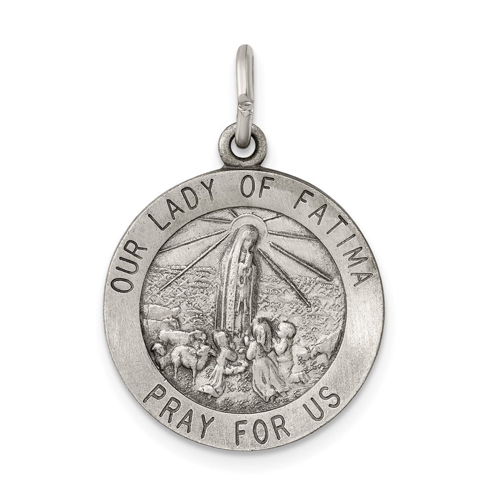 Sterling Silver Antiqued Our Lady of Fatima Medal, 21 x 18 mm