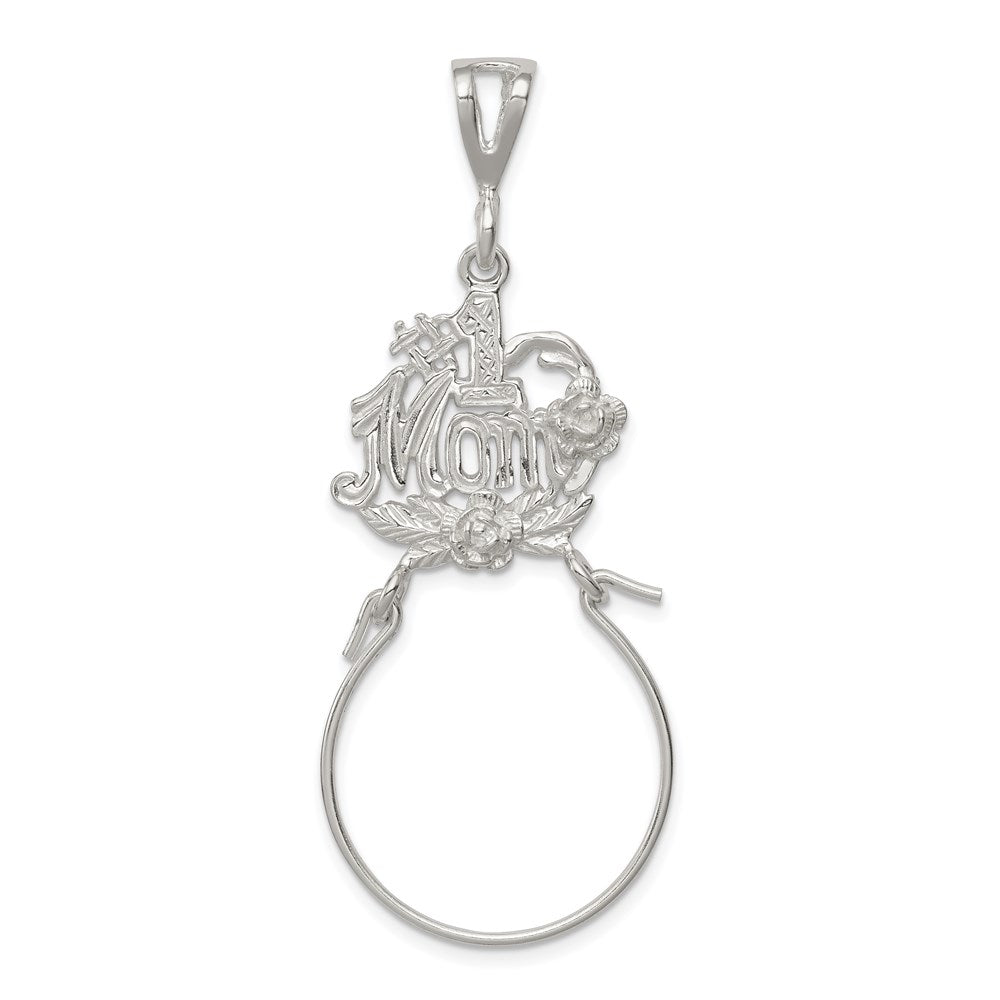 Sterling Silver #1 Mom Charm Holder, 54 x 23 mm