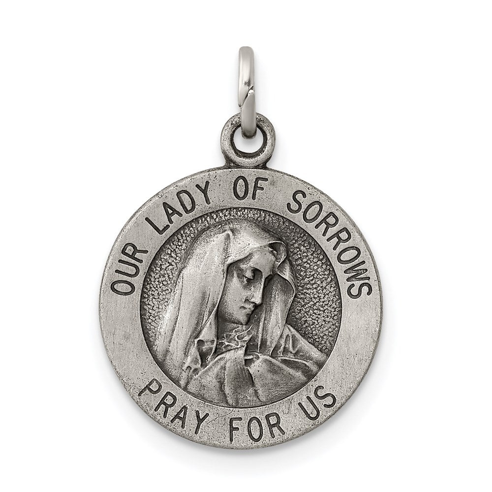 Sterling Silver Antiqued Our Lady of Sorrows Medal, 20 x 15 mm