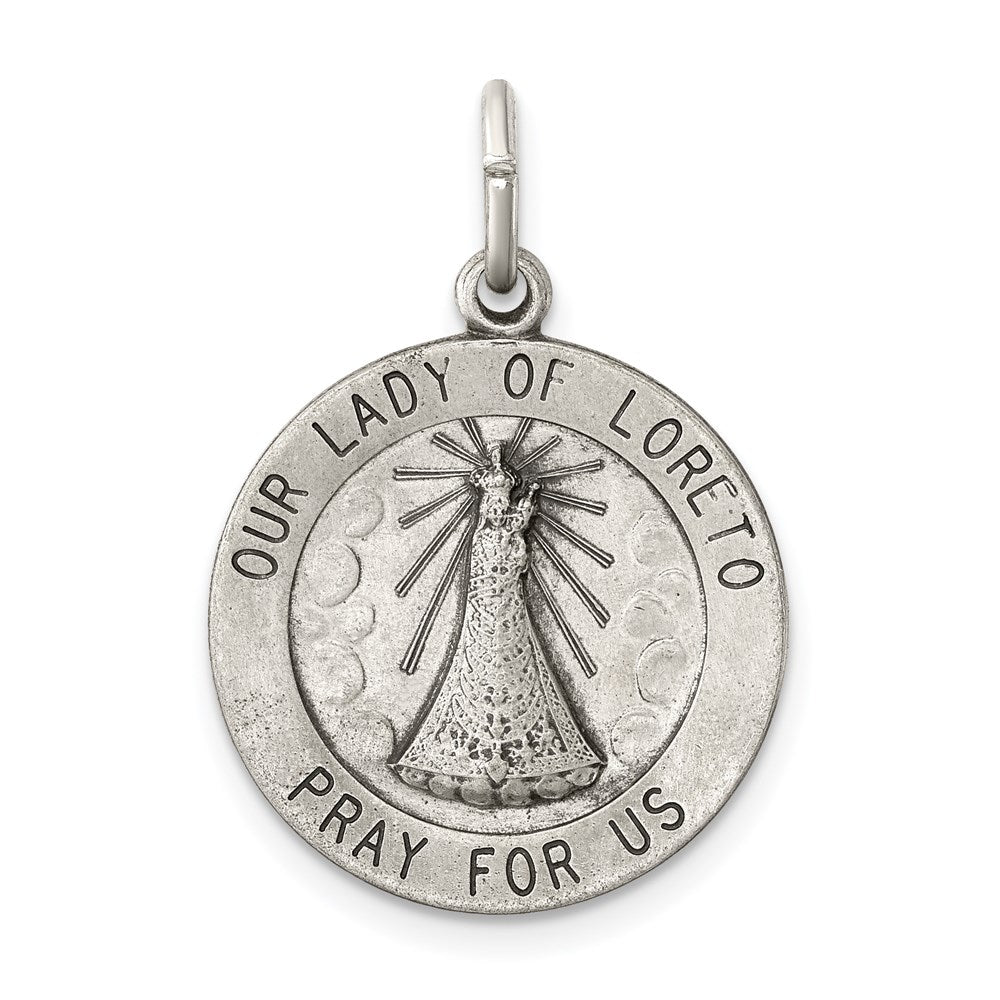 Sterling Silver Antiqued Our Lady of Loreto Medal, 22 x 18 mm