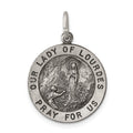 Sterling Silver Antiqued Our Lady of Lourdes Medal, 24 x 14 mm