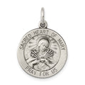 Sterling Silver Antiqued Sacred Heart of Mary Medal, 26 x 19 mm