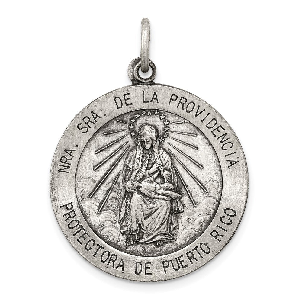 Sterling Silver Antiqued De La Providencia Medal, 26 x 19 mm