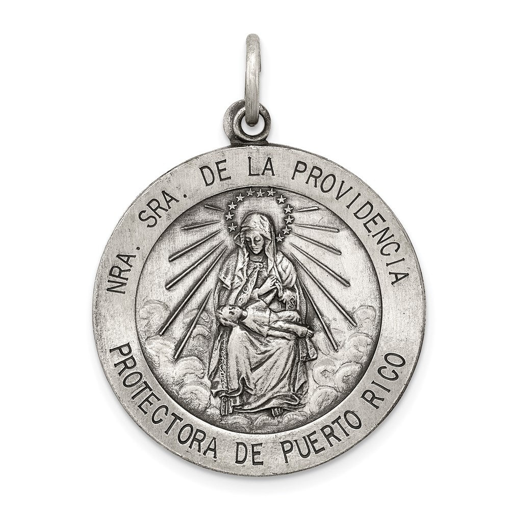 Sterling Silver Antiqued De La Providencia Medal, 22 x 25 mm