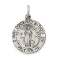 Sterling Silver Antiqued Blessed Mother Medal, 25 x 19 mm
