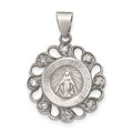 Sterling Silver & CZ Antiqued Blessed Mother Pendant, 26 x 19 mm
