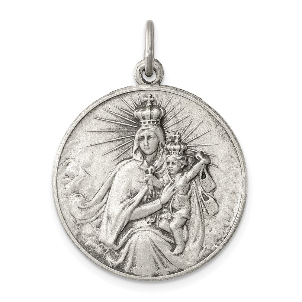Sterling Silver Antiqued Our Lady of the Holy Scapular Medal, 24 x 24 mm