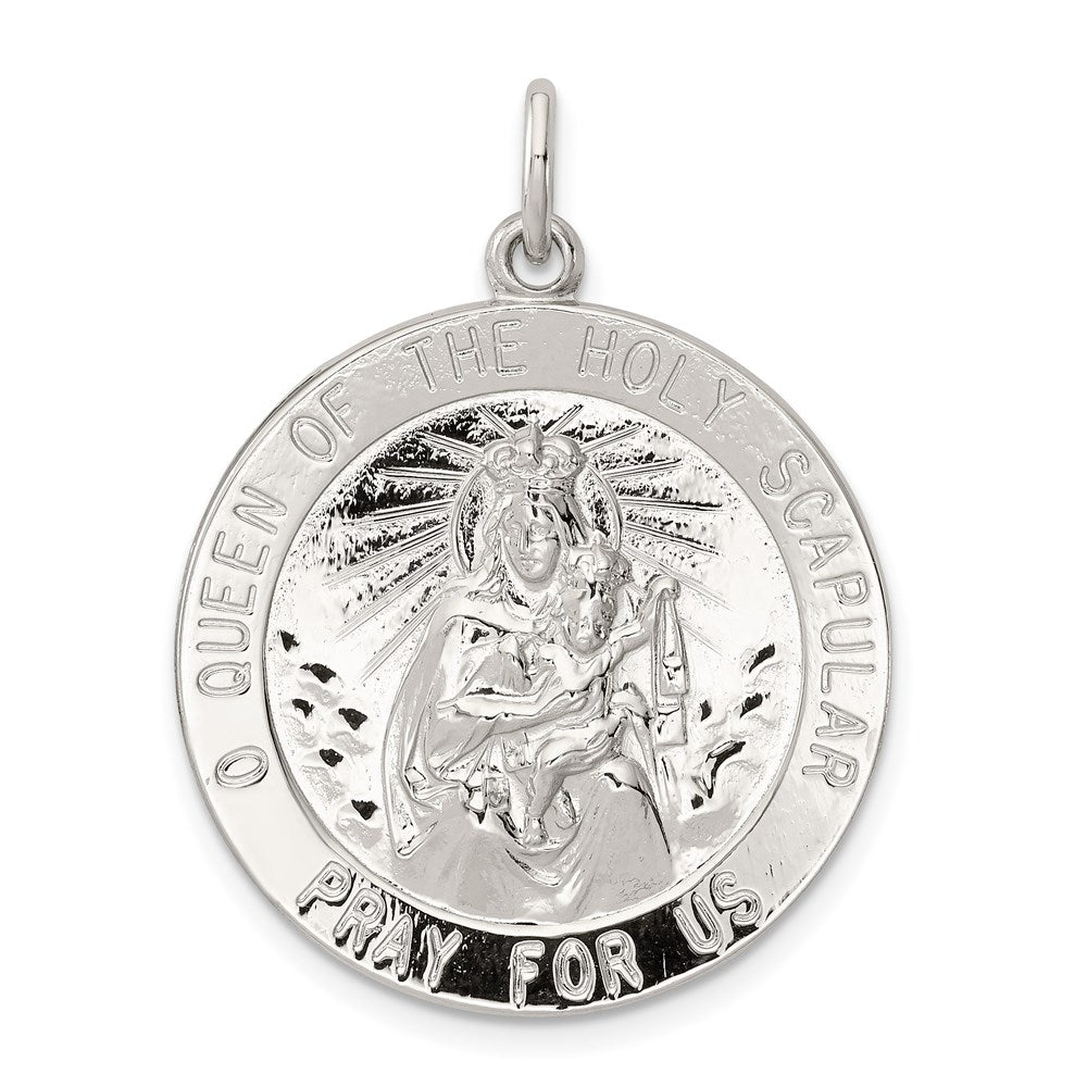 Sterling Silver Queen of the Holy Scapular Medal, 32 x 22 mm