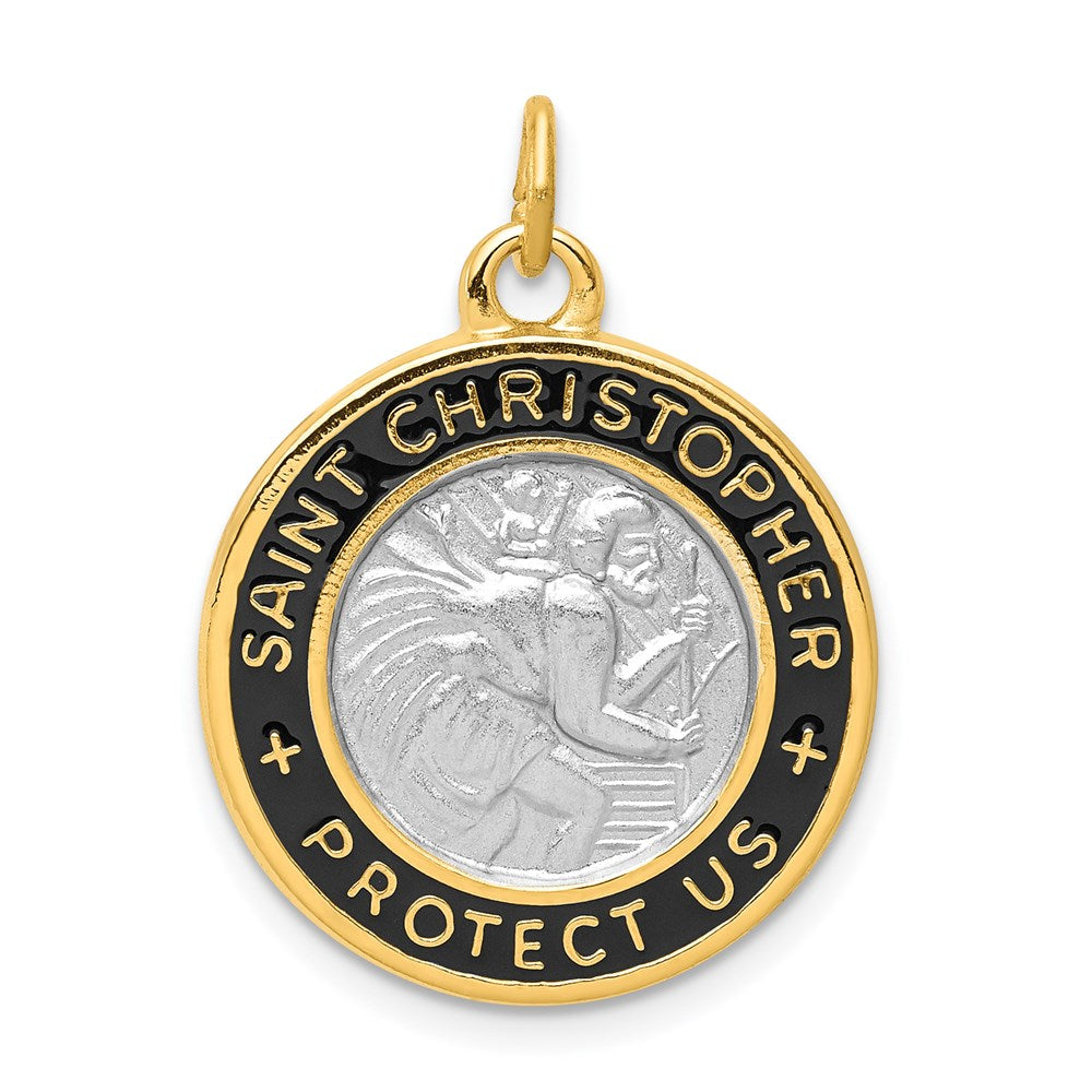 Sterling Silver Platinum-plated & 18k plated Epoxy St. Christopher Charm, 25 x 20 mm