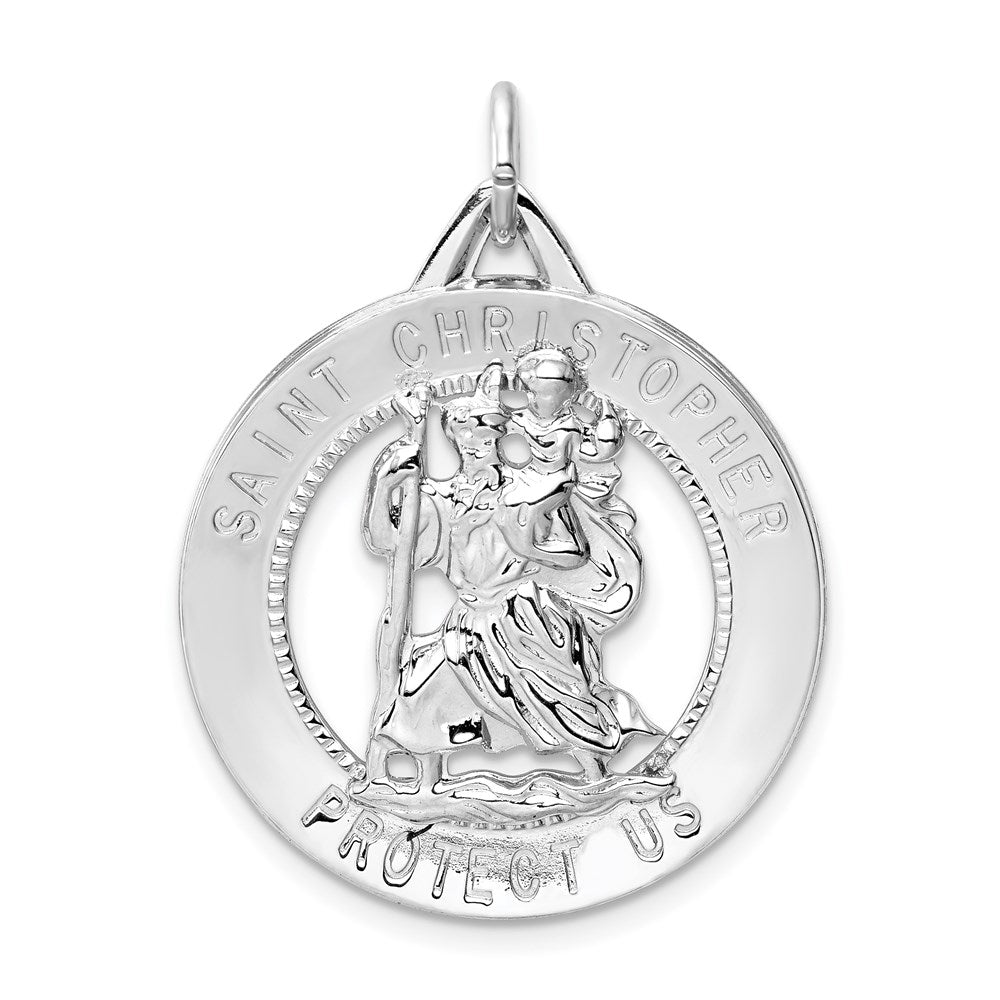 Sterling Silver Rhodium-plated St. Christopher Medal, 35 x 25 mm