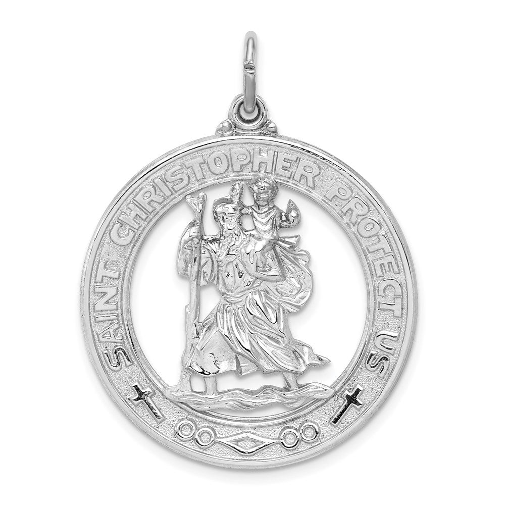 Sterling Silver Rhodium-plated Saint Christopher Medal, 37 x 30 mm