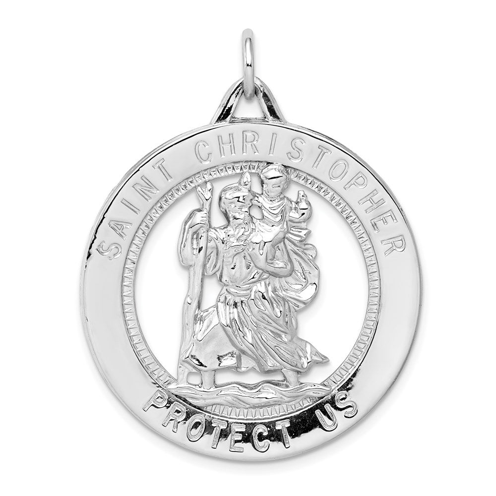 Sterling Silver Rhodium-plated Saint Christopher Medal, 40 x 33 mm, 6.93 g