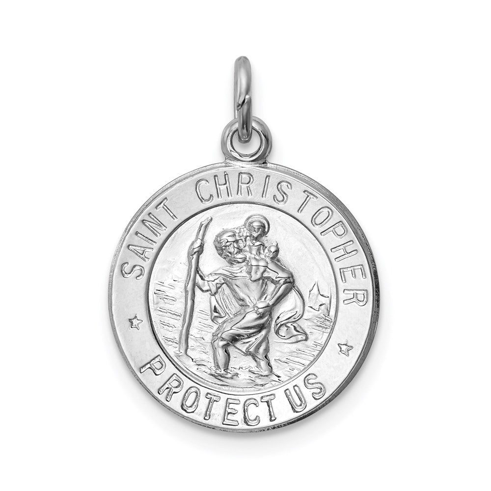 Sterling Silver Rhodium-plated Saint Christopher Medal, 21 x 15 mm