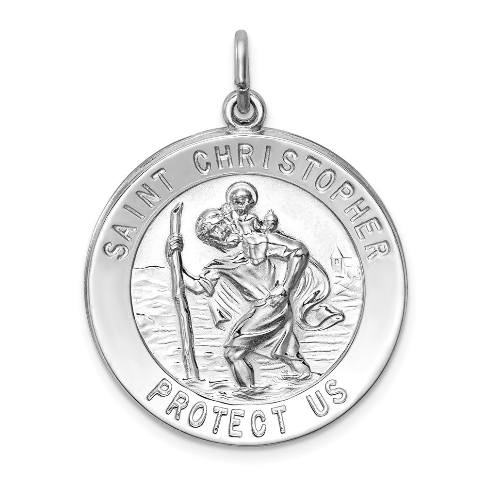 Sterling Silver Rhodium-plated Saint Christopher Medal, 35 x 25 mm