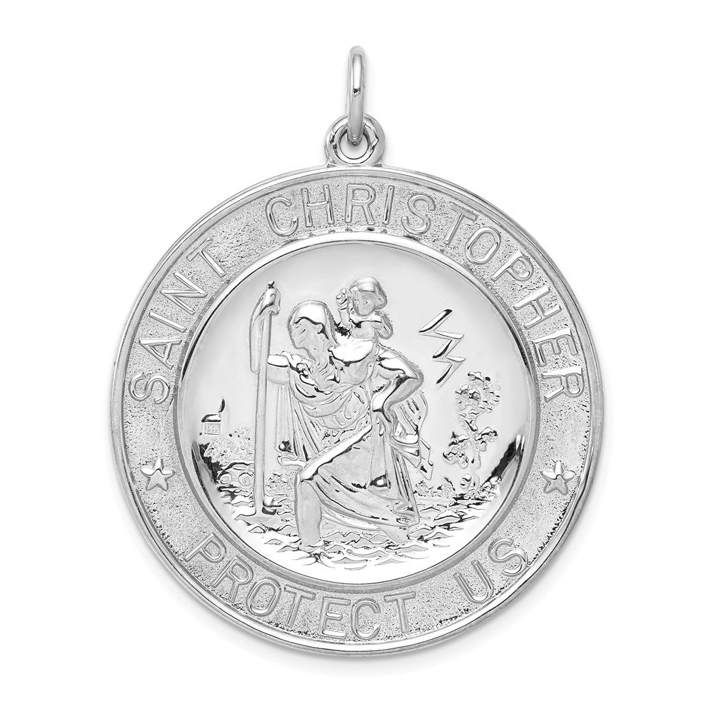 Sterling Silver Rhodium-plated Saint Christopher Medal, 40 x 33 mm, 8.25 g