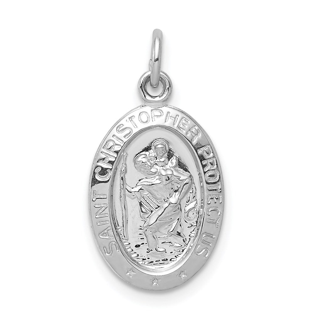 Sterling Silver Rhodium-plated Saint Christopher Medal, 22 x 10 mm
