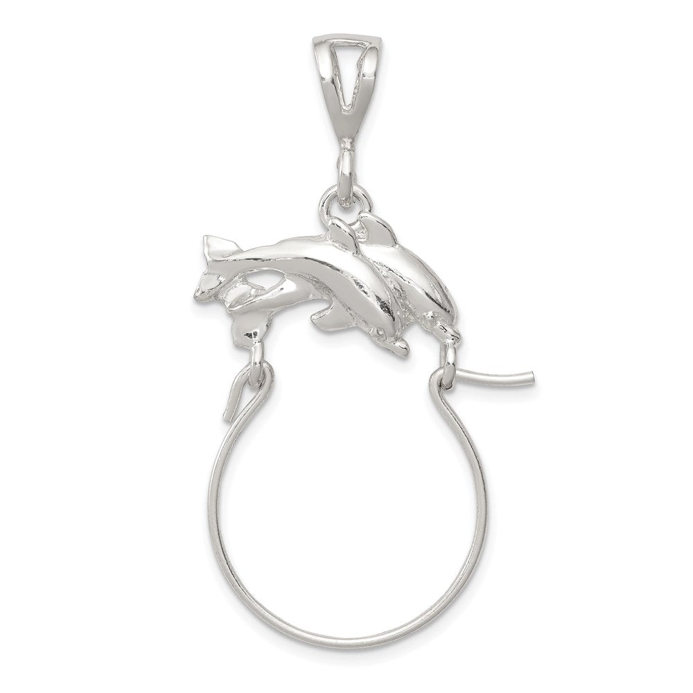 Sterling Silver Dolphin Charm Holder, 49 x 24 mm