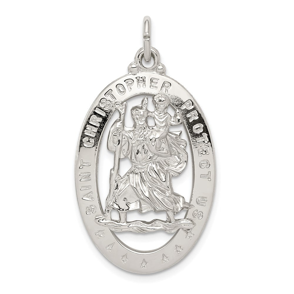 Sterling Silver Rhodium-plated Saint Christopher Medal, 36 x 20 mm