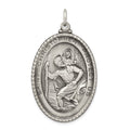 Sterling Silver Antiqued Saint Christopher Medal, 43 x 27 mm