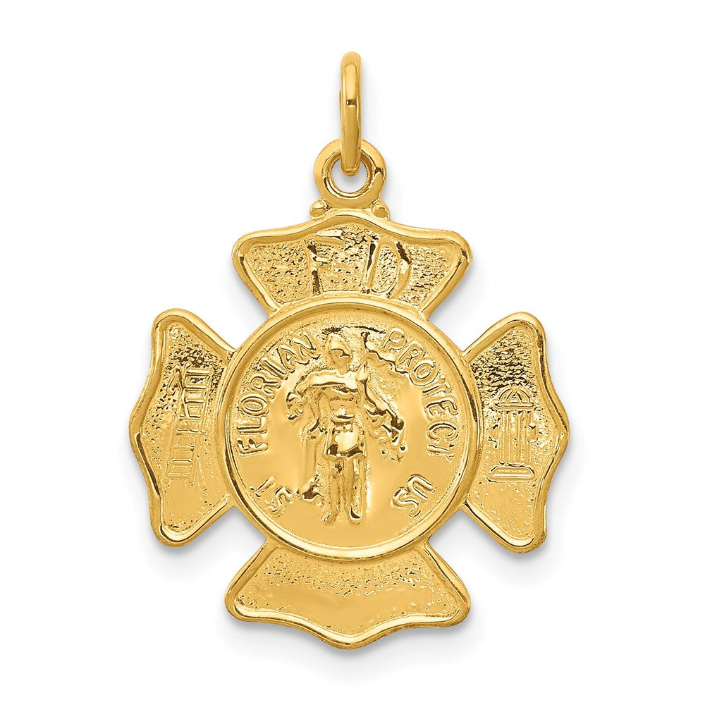 24k Gold-plated Sterling Silver Saint Florian Fireman's Badge Medal, 25 x 17 mm