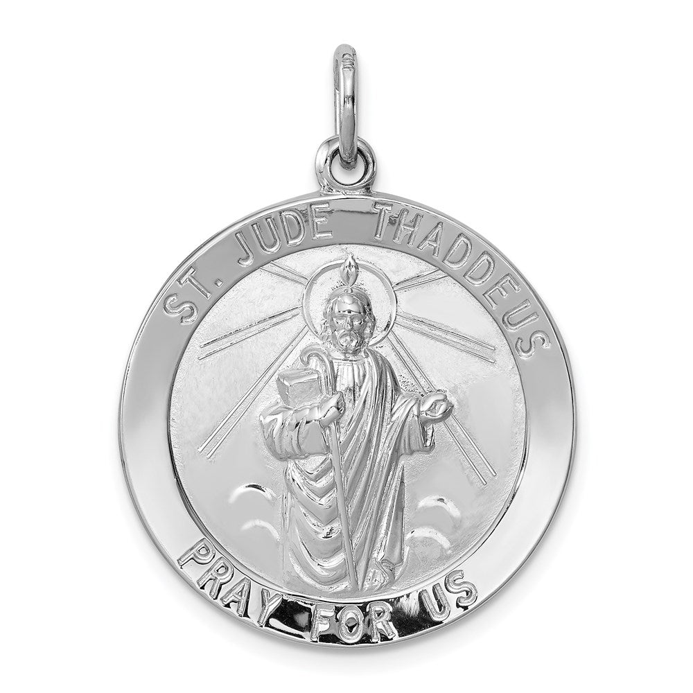 Sterling Silver Rhodium-plated Saint Jude Thaddeus Medal, 35 x 25 mm