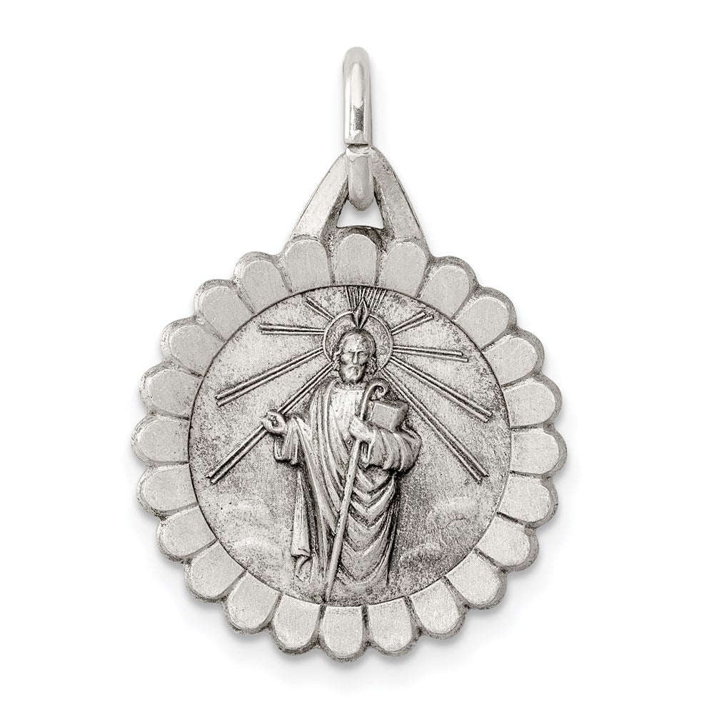 Sterling Silver Antiqued Saint Jude Thaddeus Medal, 26 x 18 mm