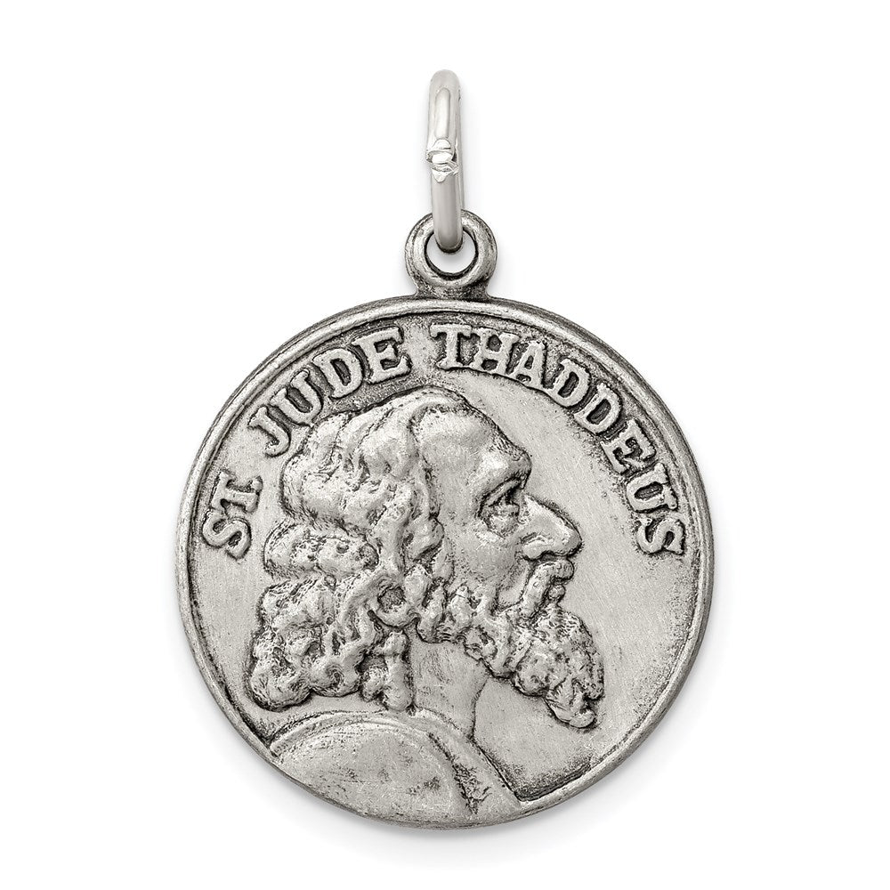 Sterling Silver Saint Jude Thaddeus Antiqued Medal, 26 x 20 mm