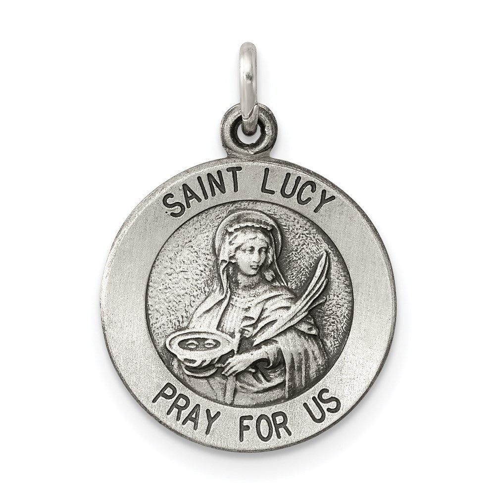 Sterling Silver Antiqued Saint Lucy Medal, 20 x 15 mm
