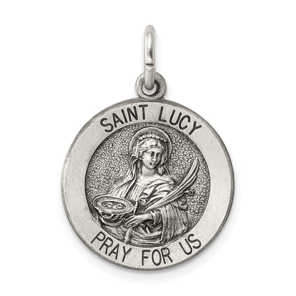 Sterling Silver Antiqued Saint Lucy Medal, 25 x 18 mm