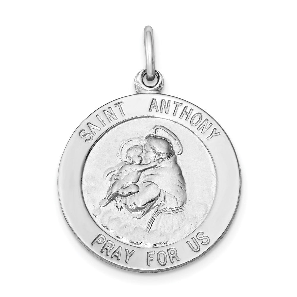 Sterling Silver Rhodium-plated Saint Anthony Medal, 30 x 21 mm