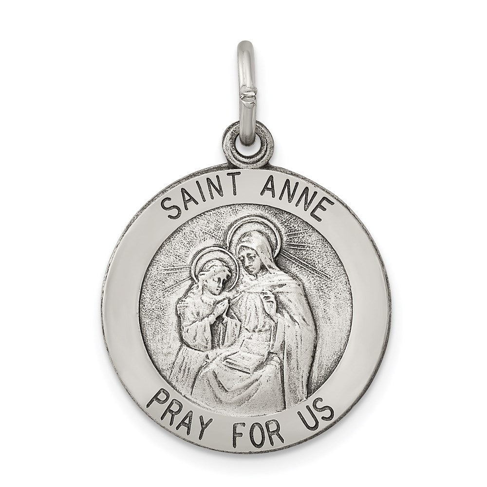 Sterling Silver Antiqued Saint Anne Medal, 25 x 20 mm