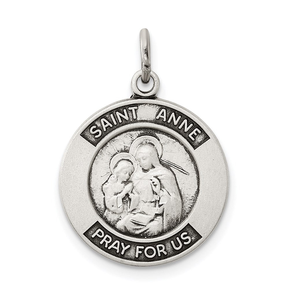 Sterling Silver Antiqued Saint Anne Medal, 26 x 21 mm