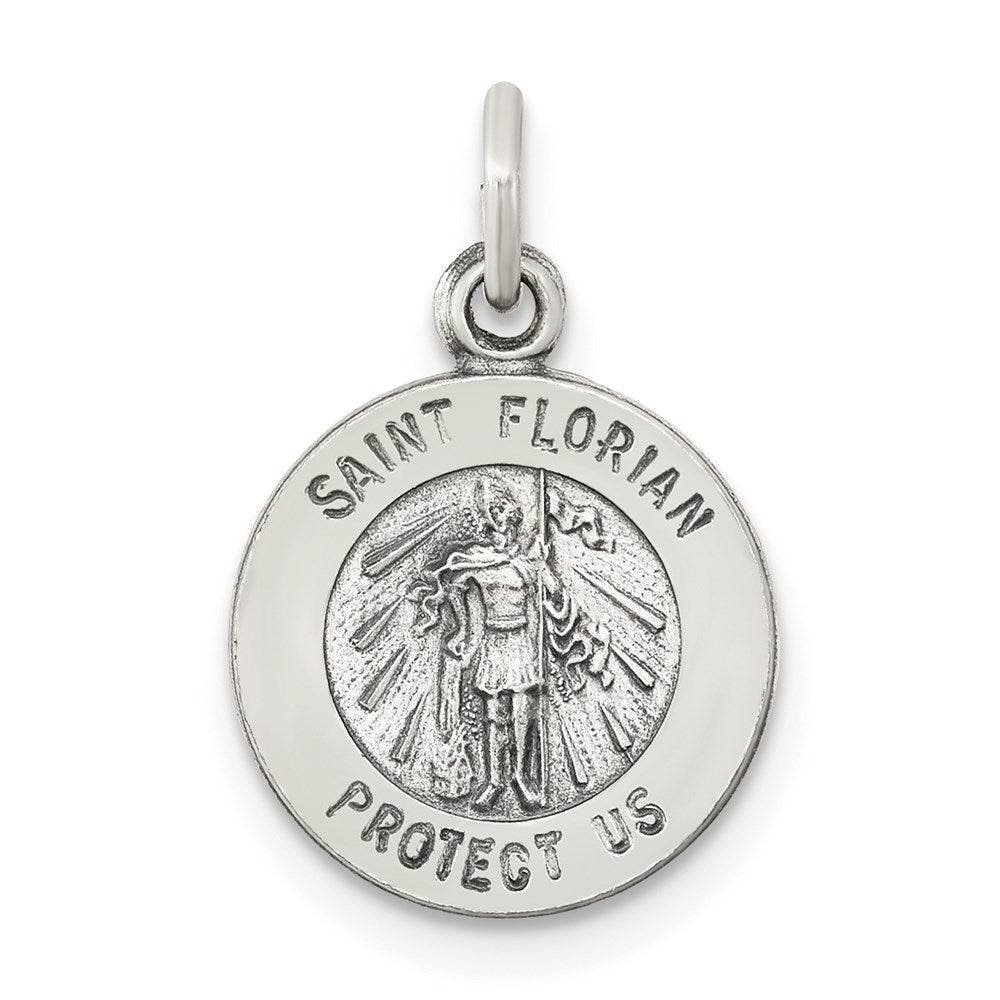 Sterling Silver Antiqued Saint Florian Medal, 18 x 12 mm