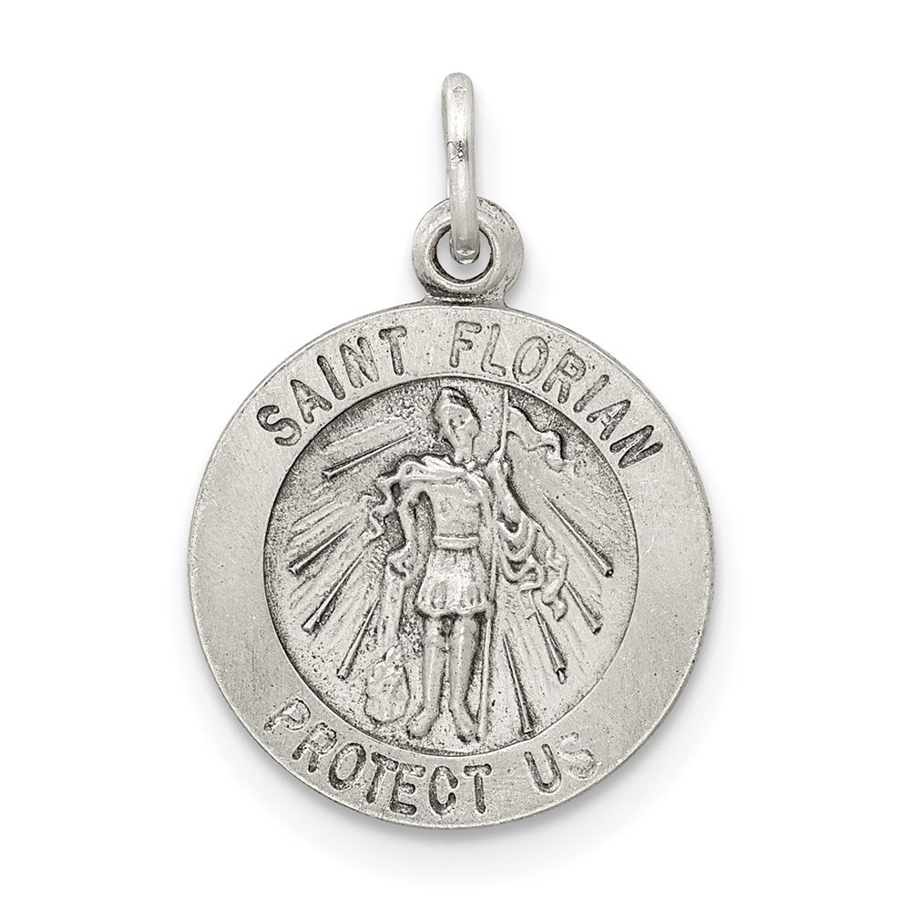 Sterling Silver Antiqued Saint Florian Medal, 22 x 15 mm