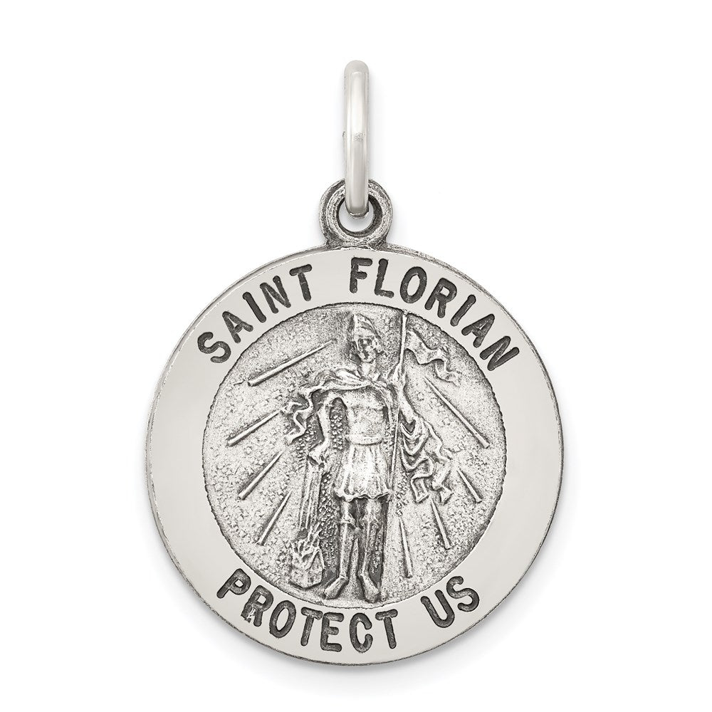 Sterling Silver Antiqued Saint Florian Medal, 26 x 20 mm