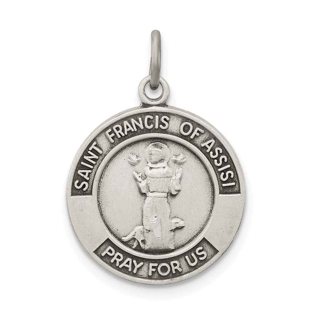 Sterling Silver Antiqued Saint Francis of Assisi Medal, 22 x 17 mm