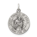 Sterling Silver Antiqued Saint Francis of Assisi Medal, 20 x 16 mm