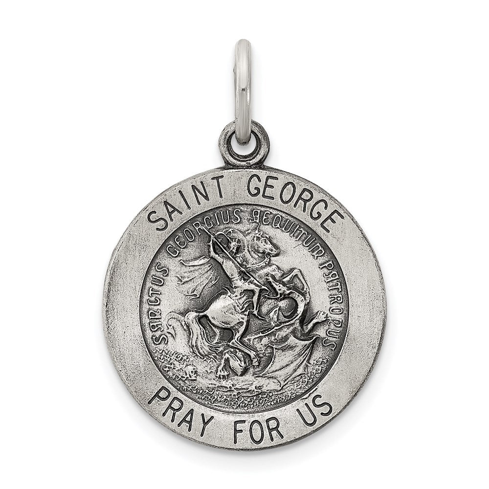 Sterling Silver Antiqued Saint George Medal, 25 x 20 mm
