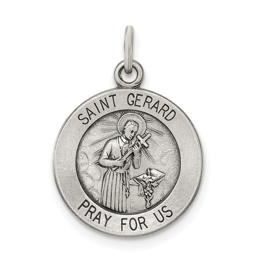 Sterling Silver Antiqued Saint Gerard Medal, 22 x 16 mm