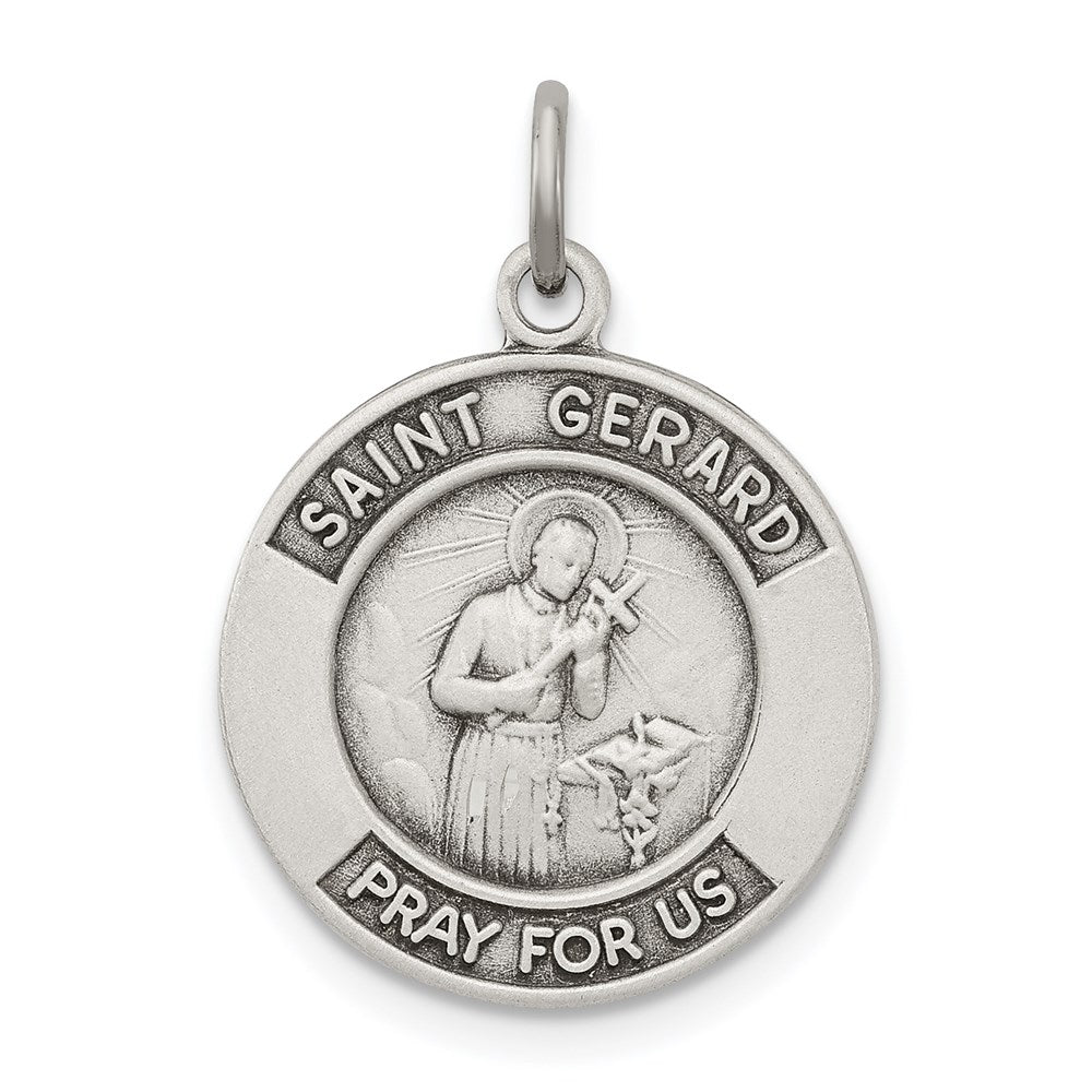 Sterling Silver Antiqued St. Gerard Medal Pendant, 22 x 16 mm