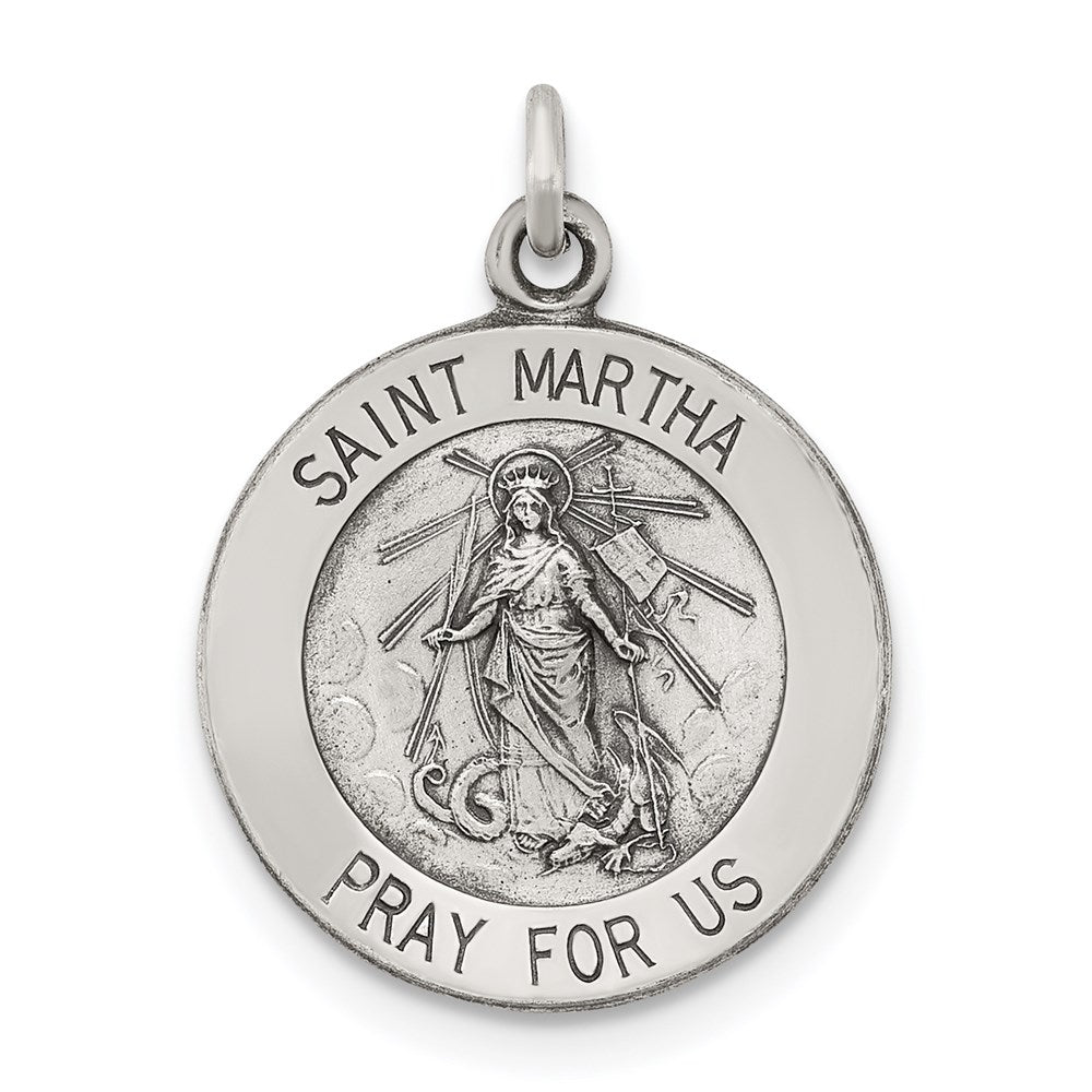 Sterling Silver Antiqued Saint Martha Medal, 21 x 15 mm