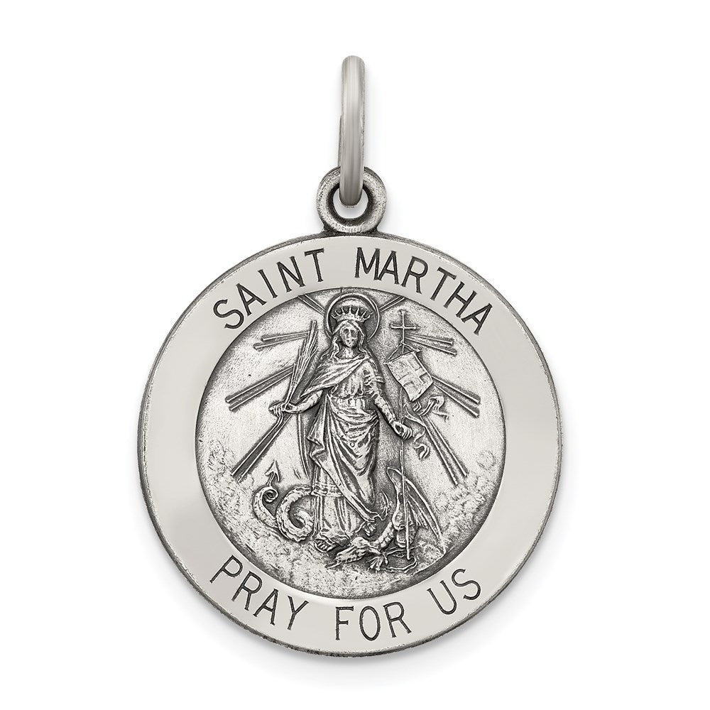 Sterling Silver Antiqued Saint Martha Medal, 25 x 20 mm